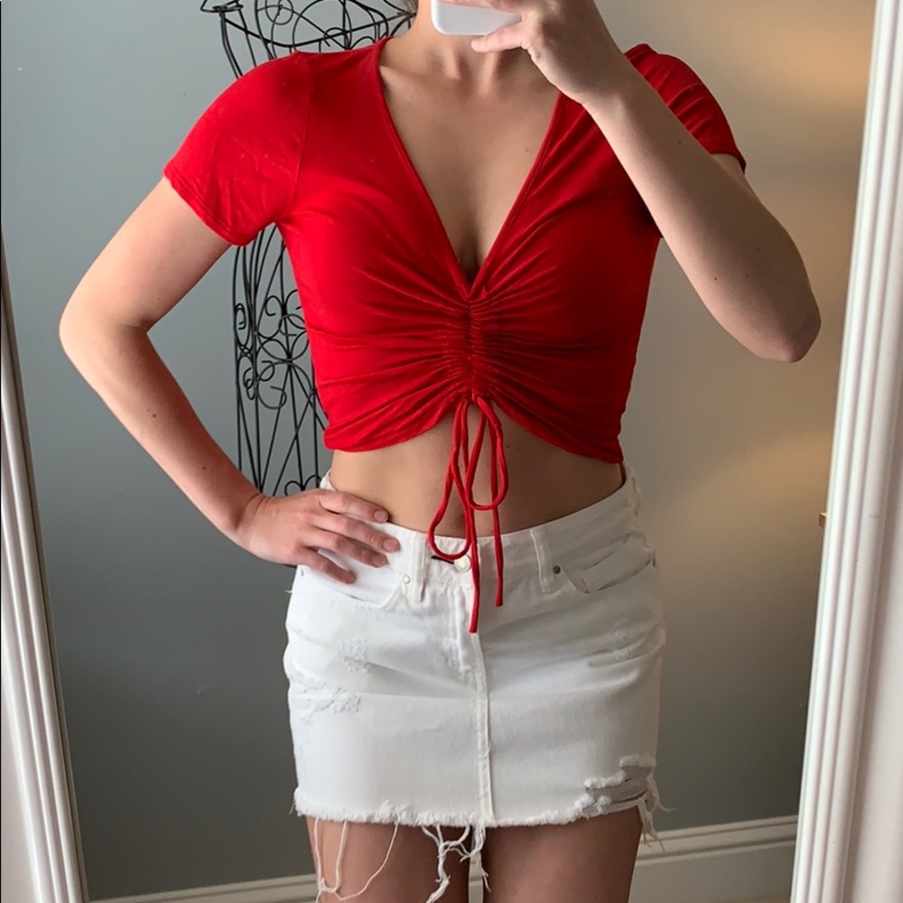 Red ruffled crop top